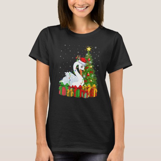 Swan Bird Xmas Holiday Santa Swan kerstboom T-shirt (Voorkant)