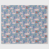 Swan Birds Floral Botanical Blue Pattern Cadeaupapier (Vlak)