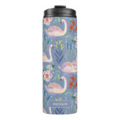 Swan Birds Floral Botanical Blue Pattern Name Thermosbeker (Voorkant)