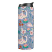 Swan Birds Floral Botanical Blue Pattern Name Thermosbeker (Gedraaid links)