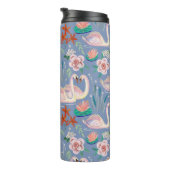 Swan Birds Floral Botanical Blue Pattern Name Thermosbeker (Geroteerd rechts)