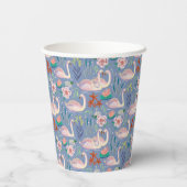 Swan Birds Floral Botanical Blue Pattern Papieren Bekers (Achterkant)
