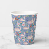 Swan Birds Floral Botanical Blue Pattern Papieren Bekers (Voorkant)