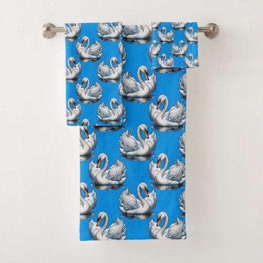 Swan Birds Pattern Design On Blue  Bad Handdoek (Insitu)