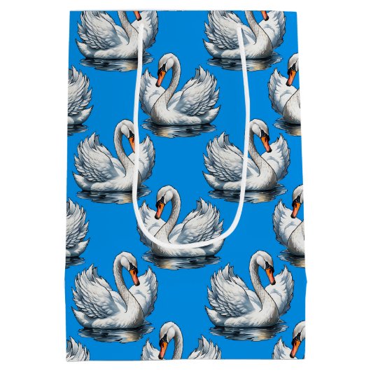 Swan Birds Pattern Design On Blue  Medium Cadeauzakje (Achterkant)