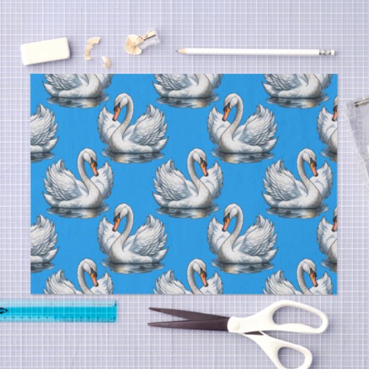 Swan Birds Pattern Design On Blue  Tissuepapier (Craft)