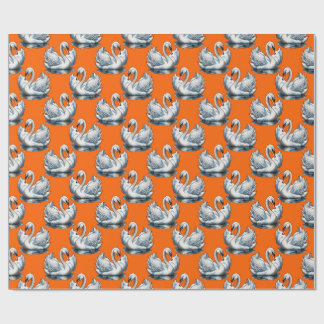 Swan Birds Pattern Design On Orange  Cadeaupapier