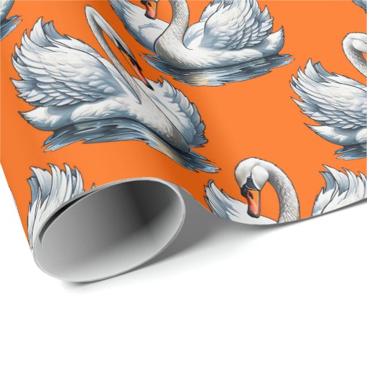 Swan Birds Pattern Design On Orange  Cadeaupapier (Rol Hoek)