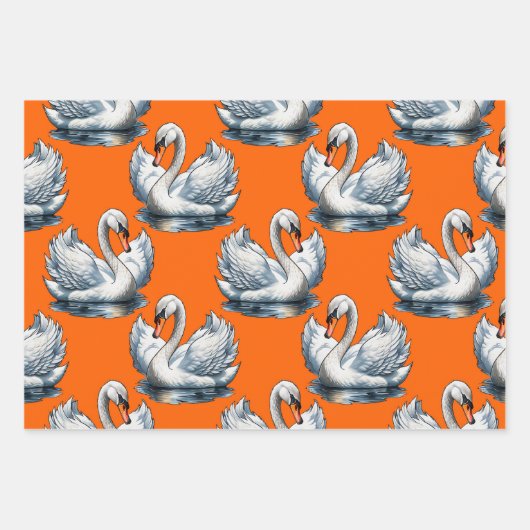Swan Birds Pattern Design On Orange  Inpakpapier Vel (Voorkant 2)