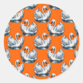 Swan Birds Pattern Design On Orange Ronde Sticker (Voorkant)