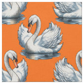 Swan Birds Pattern Design On Orange  Stof (Close Up)