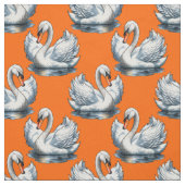 Swan Birds Pattern Design On Orange  Stof (Swatch)