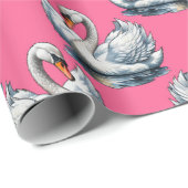 Swan Birds Pattern Design On Pink Cadeaupapier (Rol Hoek)