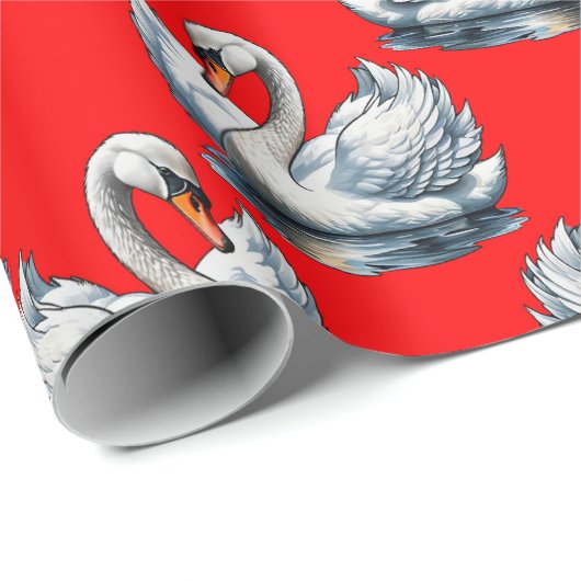 Swan Birds Pattern Design on Red Cadeaupapier (Rol Hoek)