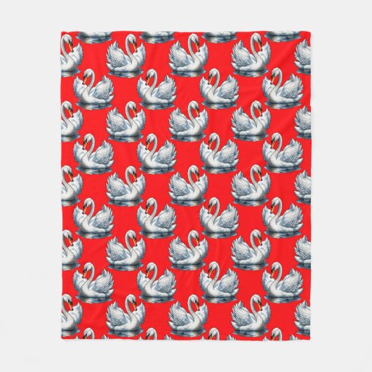 Swan Birds Pattern Design on Red Fleece Deken (Voorkant)