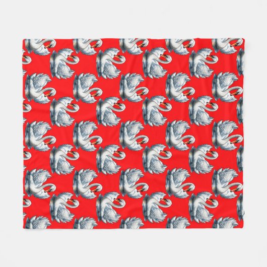 Swan Birds Pattern Design on Red Fleece Deken (Voorkant (Horizontaal))