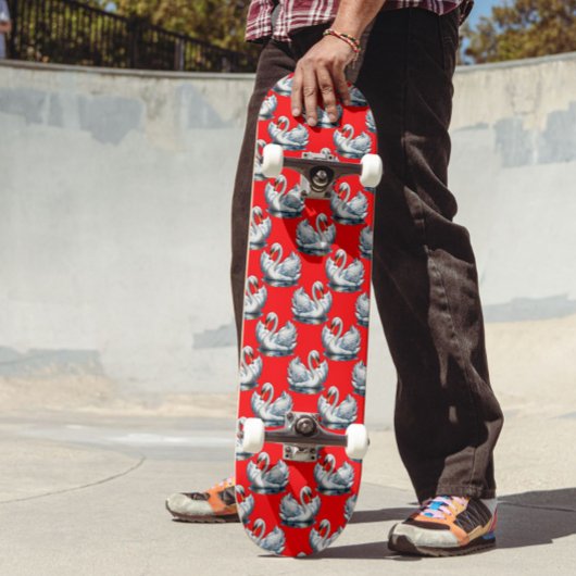 Swan Birds Pattern Design on Red Persoonlijk Skateboard