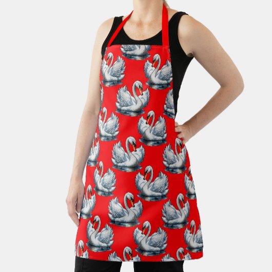 Swan Birds Pattern Design on Red Schort