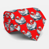 Swan Birds Pattern Design on Red Stropdas