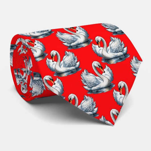 Swan Birds Pattern Design on Red Stropdas