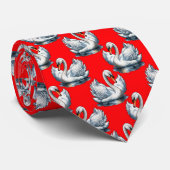 Swan Birds Pattern Design on Red Stropdas (Opgerold)