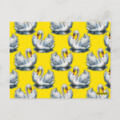 Swan Birds Pattern Design On Yellow  Briefkaart (Achterkant)