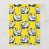 Swan Birds Pattern Design On Yellow  Briefkaart (Voorkant)