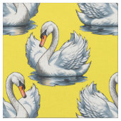 Swan Birds Pattern Design On Yellow  Stof (Close Up)