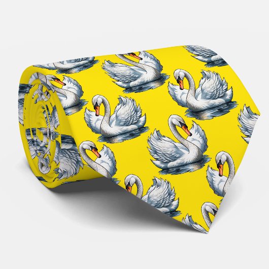 Swan Birds Pattern Design On Yellow  Stropdas