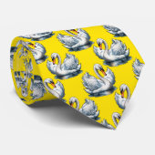 Swan Birds Pattern Design On Yellow  Stropdas (Opgerold)