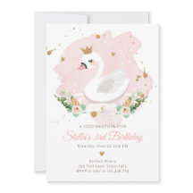 Swan Birthday Invitation Girl Princess Pink Gold