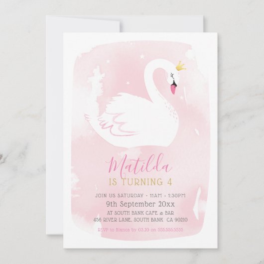 SWAN BIRTHDAY PARTIJ  elegant goud bleek roze Kaart (Voorkant)