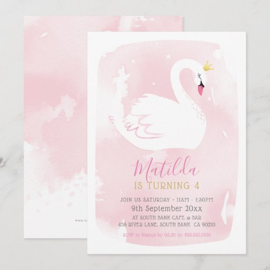 SWAN BIRTHDAY PARTIJ  elegant goud bleek roze Kaart (Voorkant / Achterkant)