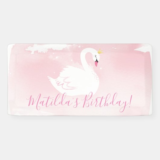 SWAN BIRTHDAY PARTIJ  elegant goud bleek roze Spandoek (Horizontaal)