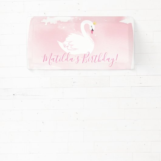 SWAN BIRTHDAY PARTIJ  elegant goud bleek roze Spandoek (Insitu)