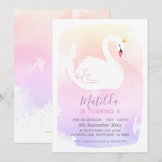 SWAN BIRTHDAY PARTIJ elegante pastelregenboog Kaart (Voorkant / Achterkant)