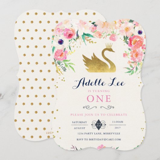 Swan Birthday Uitnodiging (Voorkant / Achterkant)