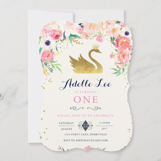 Swan Birthday Uitnodiging (Voorkant)