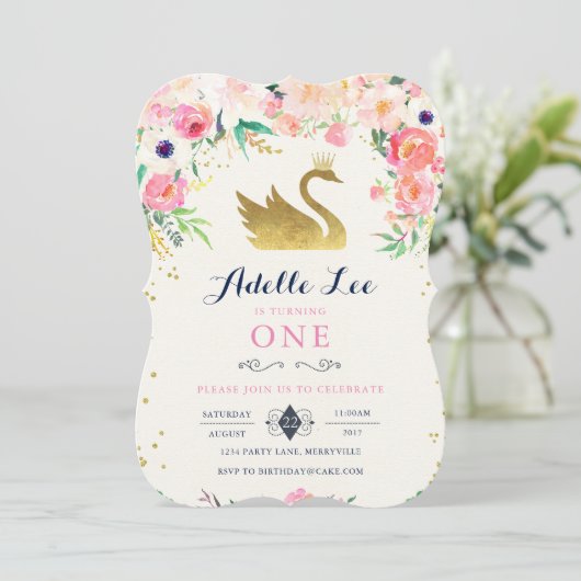 Swan Birthday Uitnodiging (Staand voorkant)