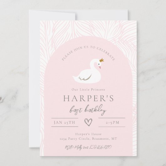 Swan Birthday Uitnodiging | Uitnodigingen van Swan (Voorkant)