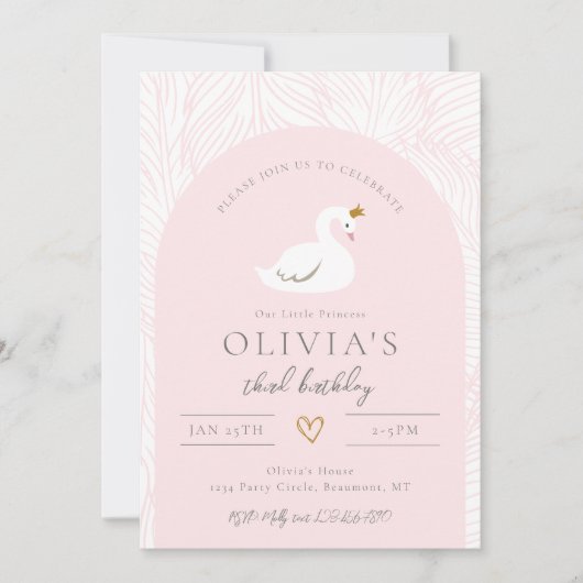 Swan Birthday Uitnodiging | Uitnodigingen van Swan (Voorkant)