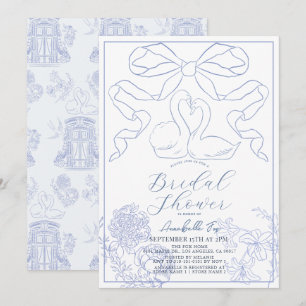 Swan Blue Toile de Jouy Vrijgezellenfeest Kaart