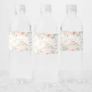Swan Blush Bloemen Baby shower Verjaardagsfeestje Waterfles Etiket