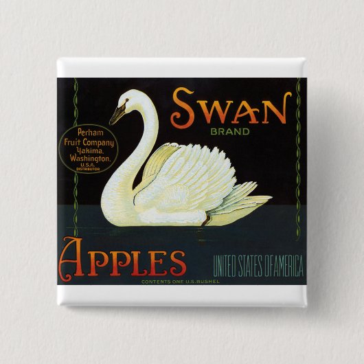 Swan Brand Apples Vierkante Button 5,1 Cm (Voorkant)