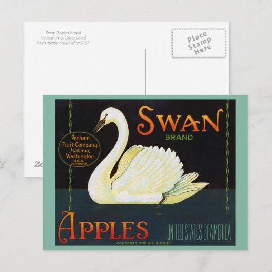 Swan Brand Apples Washington State Crate Label Briefkaart (Voorkant / Achterkant)