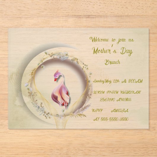 Swan chique MOEDER feest Acryl Uitnodigingen (Voorkant)