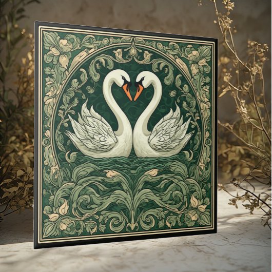 Swan Couple Art Nouveau Decorative Wall Accent Tegeltje