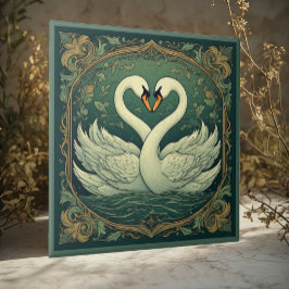 Swan Couple Art Nouveau Forest Green Wall Accent Tegeltje