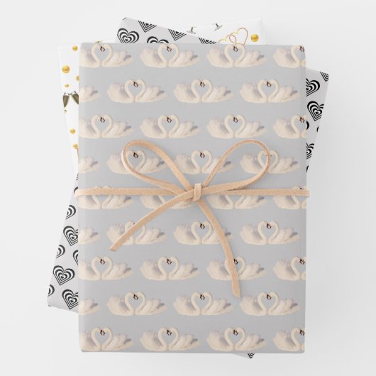 Swan Couple en Hearts over zilver en witbruiloft Inpakpapier Vel (In situ)