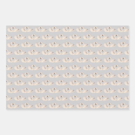 Swan Couple en Hearts over zilver en witbruiloft Inpakpapier Vel (Voorkant)